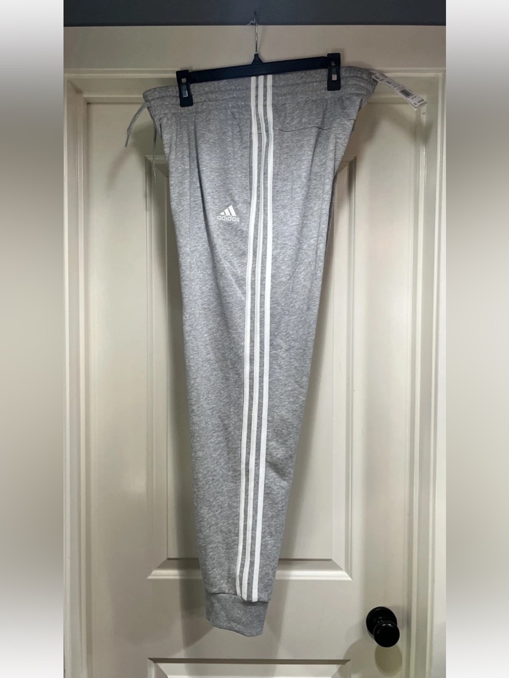 Womens XL Adidas 3 Stripe French Terry Cuffed Pant Gray Jogger Sweat New GM8735